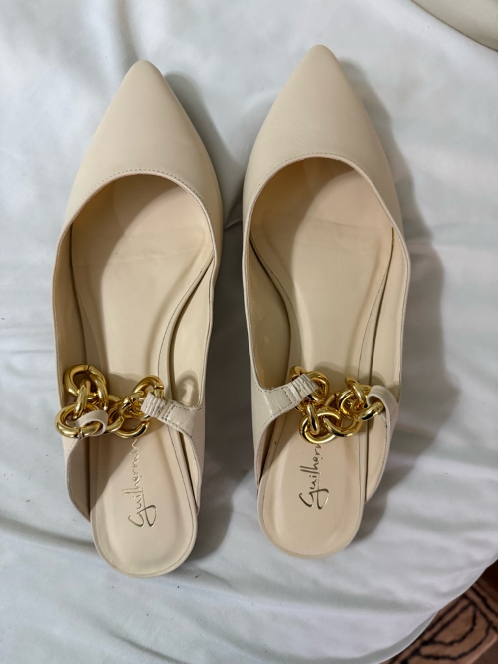 Anthropologie Guilhermina Nude Pointed-Toe Slip-On Flats with Gold Chain - Picture 2 of 3